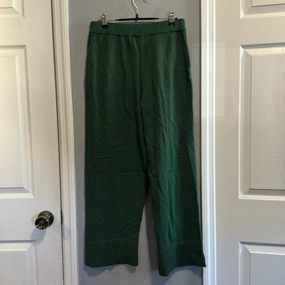 Free People Deep Green Wide Leg Knit Pants with Matching Pullover - Picture 9 of 9
